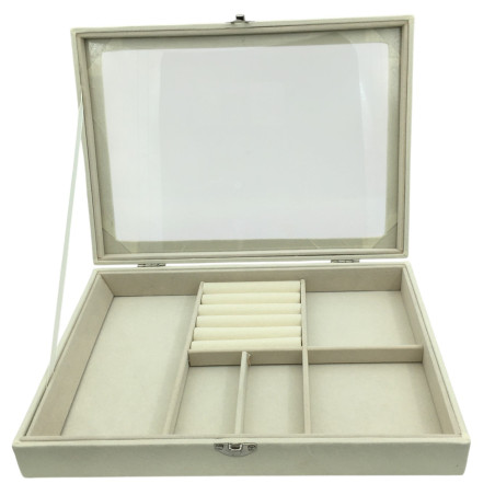 PANA CREMA EXHIBIDOR BIJOUTERIE TAPA TRANSPARENTE C/ DIVICIONES DIJES