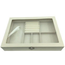 PANA CREMA EXHIBIDOR BIJOUTERIE TAPA TRANSPARENTE C/ DIVICIONES DIJES