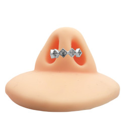 BLANCO SEPTUM 12MM ARGOLLITA 5 ROMBOS CUBIC DE NARIZ U OREJA BRONCE BAÑADO PIERCING