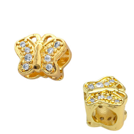 DORADO UNIDAD (1) CHARM MARIPOSA C/ CUBIC PASANTE BRONCE BAÑADO DIJE