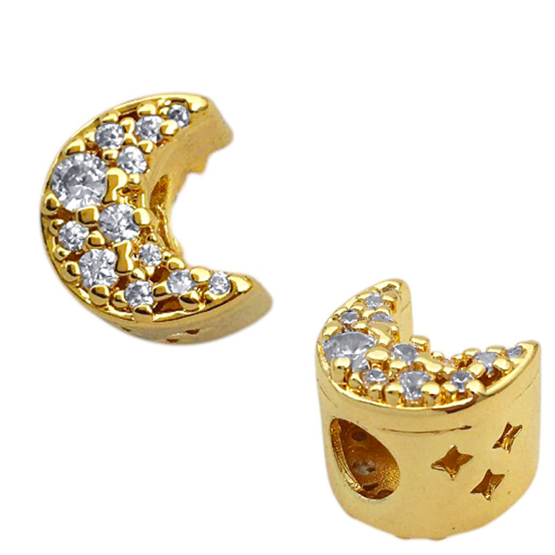 DORADO UNIDAD (1) CHARM LUNA C/ CUBIC PASANTE BRONCE BAÑADO DIJE