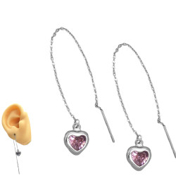 CORAZON ROSA PAR ARO AGUJA ARO