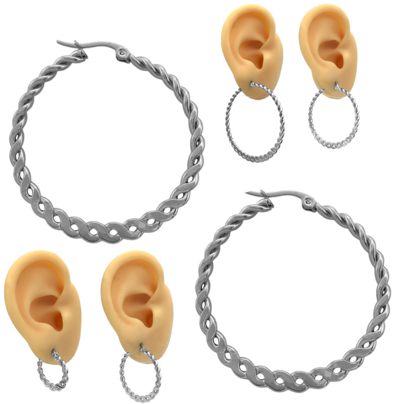 4 PARES (20-30-40 Y 50MM) TRENZA PLANA ARGOLLAS CIERRE ITALIANO ARO