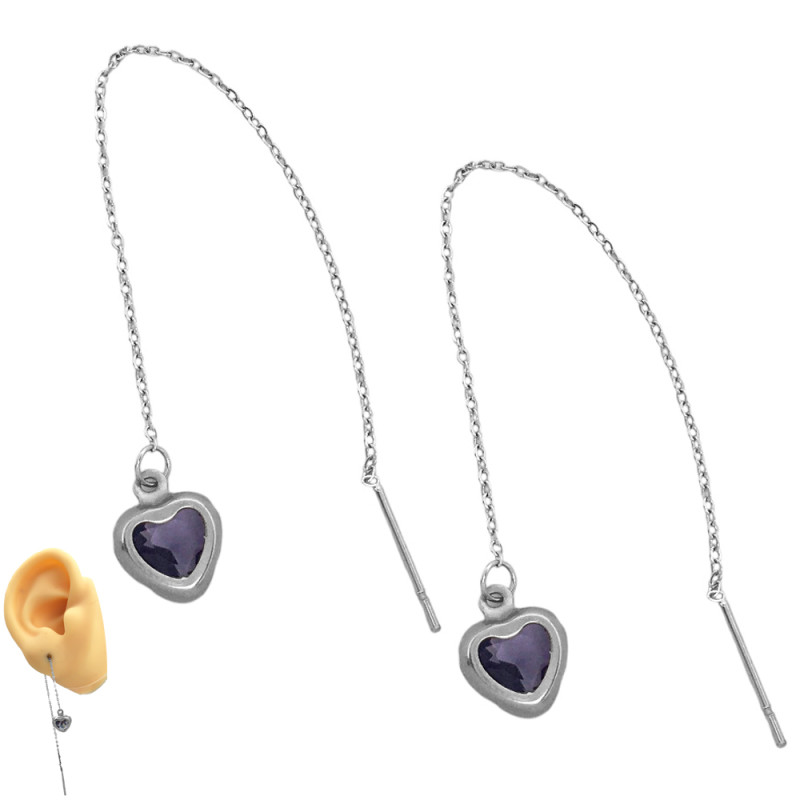 CORAZON VIOLETA PAR ARO AGUJA ARO