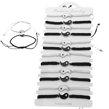 BLISTER x12 HILO YING Y YANG PARA COMPARTIR BLANCO / NEGRO PULSERA / TOBILLERA