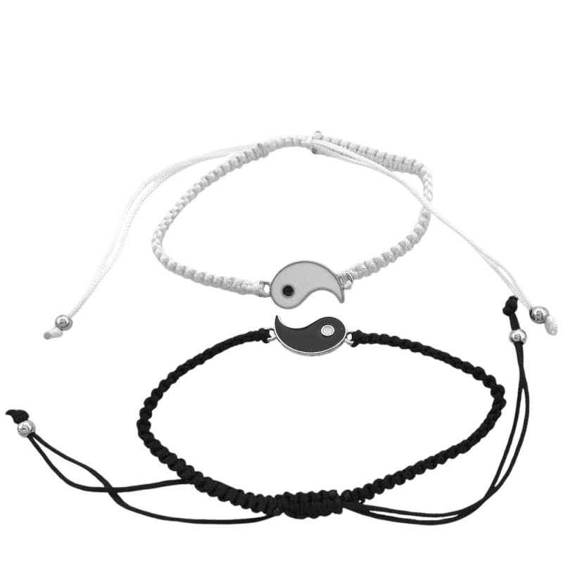 2 UNIDADES HILO YING Y YANG PARA COMPARTIR BLANCO / NEGRO PULSERA / TOBILLERA