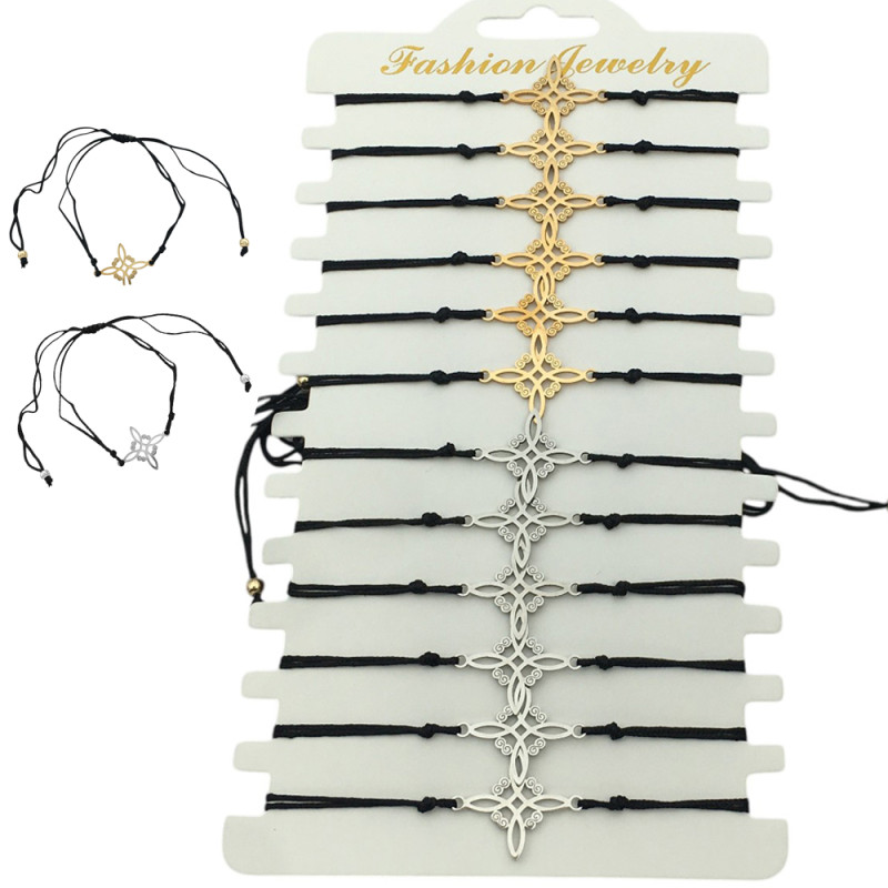 BLISTER x12 HILO NUDO DE BRUJA ACERO / DORADO PULSERA / TOBILLERA