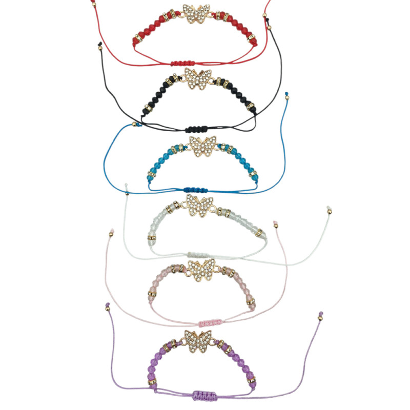 DORADO 6 UNIDADES HILO MARIPOSA STRASS Y CUENTAS COLORES SURTIDOS PULSERA / TOBILLERA