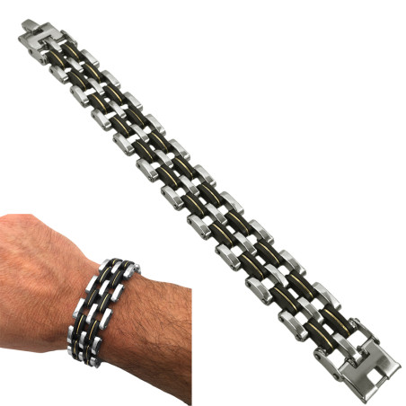 PREMIUM 19MM-21CM TRES COLORES 3x2 DORADO / NEGRO Y ACERO PULSERA