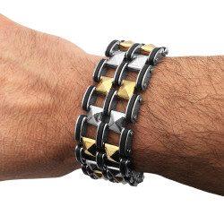 PREMIUM 25MM-21CM PIRAMIDES TRES COLORES DORADO / NEGRO Y ACERO PULSERA