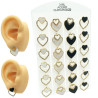 DORADO BLISTER X12 PARES CORAZON C/ STRASS INVERTIDOS NEGRO Y TIPO NACAR ARO