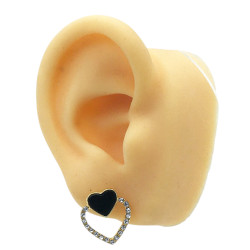 DORADO DOS (2) PARES PARES CORAZON C/ STRASS INVERTIDOS NEGRO Y TIPO NACAR ARO