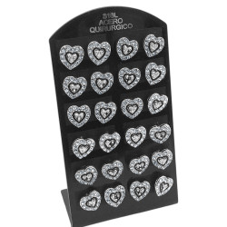 BLISTER X12 PARES CORAZON DENTRO DE CORAZON C/ MUCHOS STRASS CRISTAL AROS