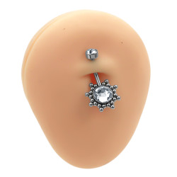 FLOR GRANDE C/ CENTRO Y EXTREMO CUBIC PIERCING OMBLIGO ACERO QUIRURGICO PIERCING