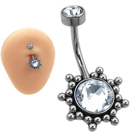 FLOR GRANDE C/ CENTRO Y EXTREMO CUBIC PIERCING OMBLIGO ACERO QUIRURGICO PIERCING