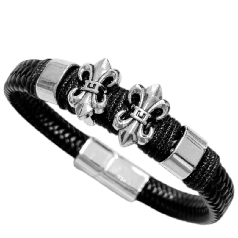 CUERO DOS FLOR DE LIS CIERRE IMANTADO C/ TRABA PULSERA