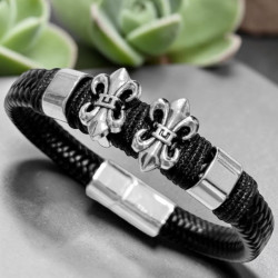 CUERO DOS FLOR DE LIS CIERRE IMANTADO C/ TRABA PULSERA