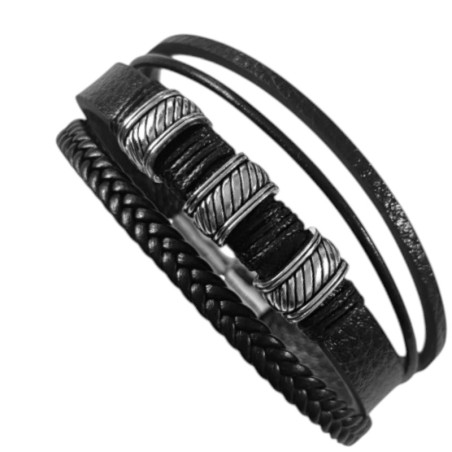 CUERO CUADRUPLE TRES ADORNOS C/ RELIEVE CIERRE IMANTADO C/ TRABA PULSERA