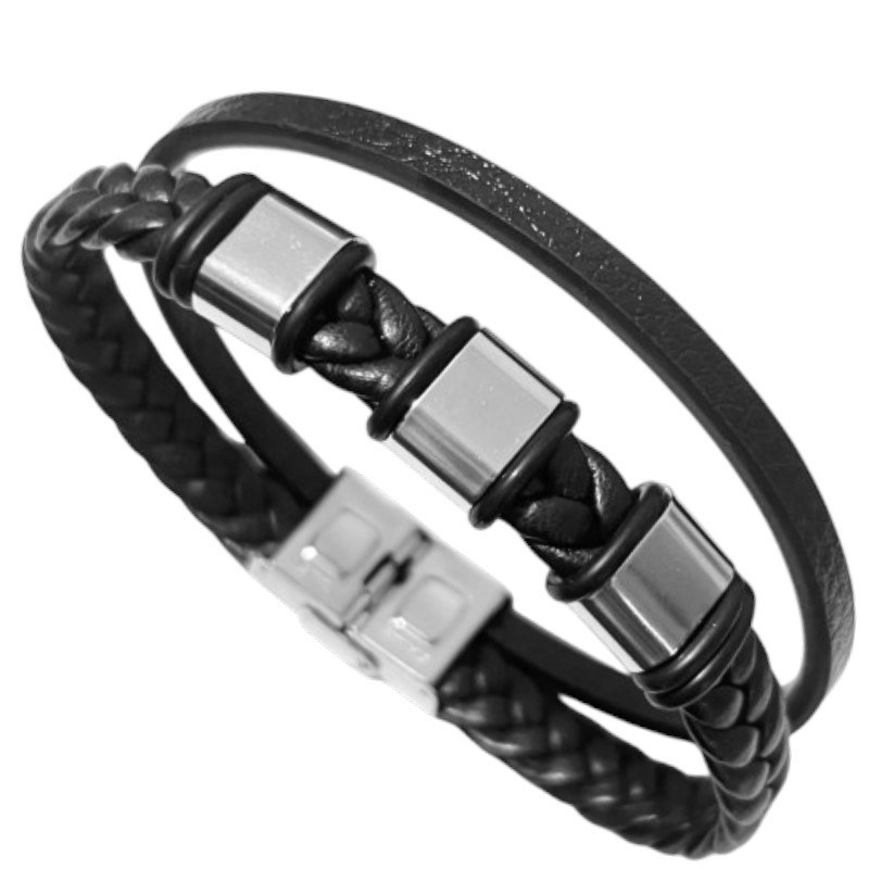 CUERO DOBLE C/ TRES MODULOS ACERO REGULABLE SE PUEDE GRABAR PULSERA