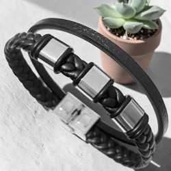 CUERO DOBLE C/ TRES MODULOS ACERO REGULABLE SE PUEDE GRABAR PULSERA