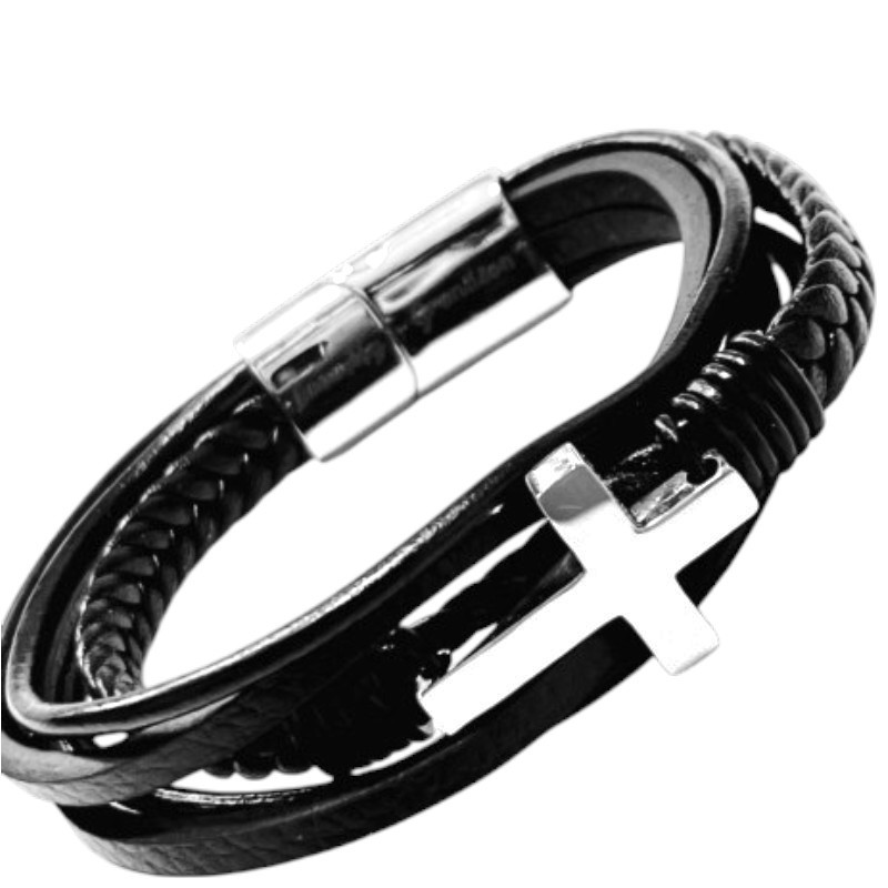 copy of CUERO QUINTUPLE CRUZ CIERRE IMANTADO C/ TRABA LOVE MY GRANDSON PULSERA