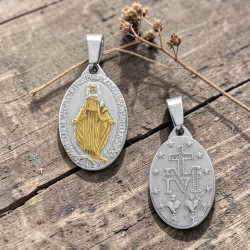 BICOLOR 13*19MM VIRGEN MEDALLA MILAGROSA C/ RELIEVE OVALADA AMBAS CARAS DIJE