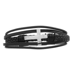 CUERO QUINTUPLE CRUZ CIERRE IMANTADO C/ TRABA TE QUIERO PARA SIEMPRE PULSERA