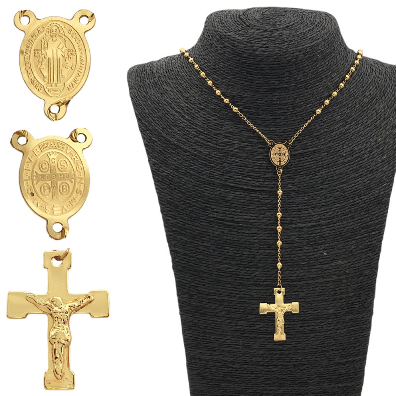 DORADO 4 MM CRUZ C/ JESUS ACERO QUIRURGICO ROSARIO