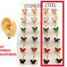 DORADO x6 PARES MARIPOSAS 6 COLORES DISTINTOS C/ BORDE BOLITAS ARO