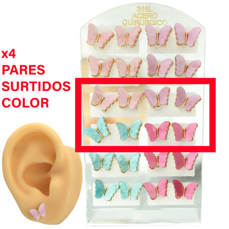 DORADO X4 PARES MARIPOSAS 4 COLORES NACAR ARO