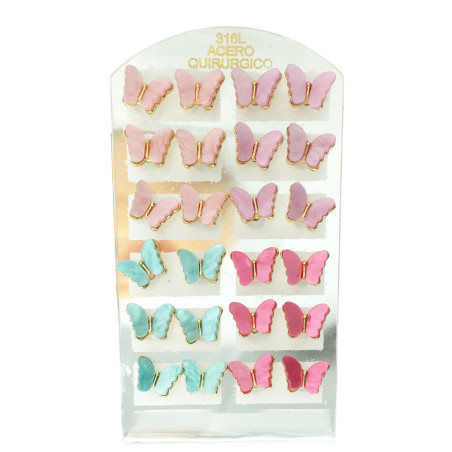 BLISTER x12 PARES MARIPOSAS 4 COLORES NACAR ARO