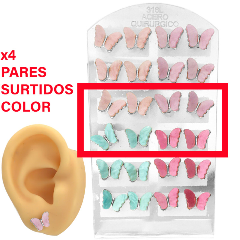 X4 PARES MARIPOSAS 4 COLORES NACAR ARO