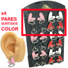 X4 PARES 2 CORAZON UNO DE STRASS Y OTRO COLOR SURTIDO ARO