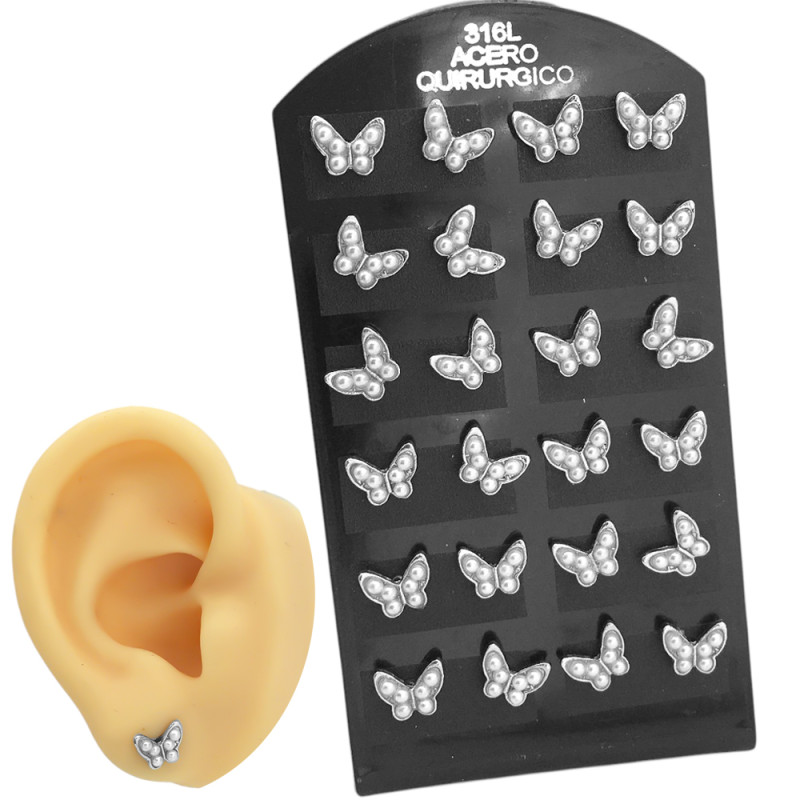 BLISTER x12 PARES MARIPOSAS C/ 6 PERLAS ARO