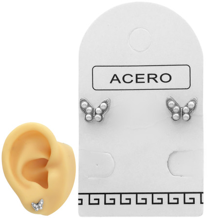 1 PAR MARIPOSAS C/ 6 PERLAS ARO