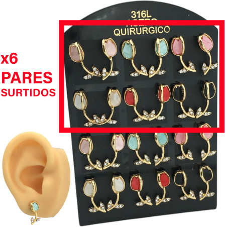 DORADO X6 PARES TULIPAN COLOR TIPO NACAR Y STRASS ARO