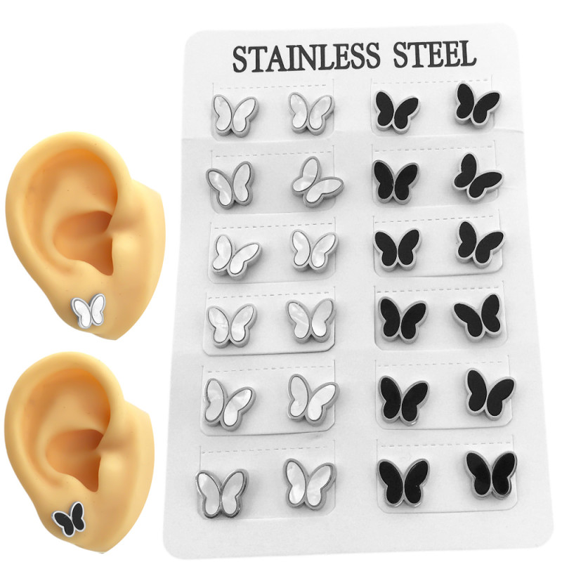 LISTER x12 PARES MARIPOSAS BLANCAS Y NEGRAS ARO