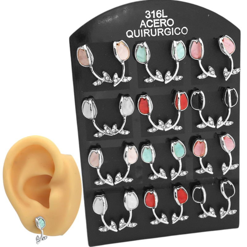 BLISTER x12 PARES TULIPAN COLOR TIPO NACAR Y STRASS ARO