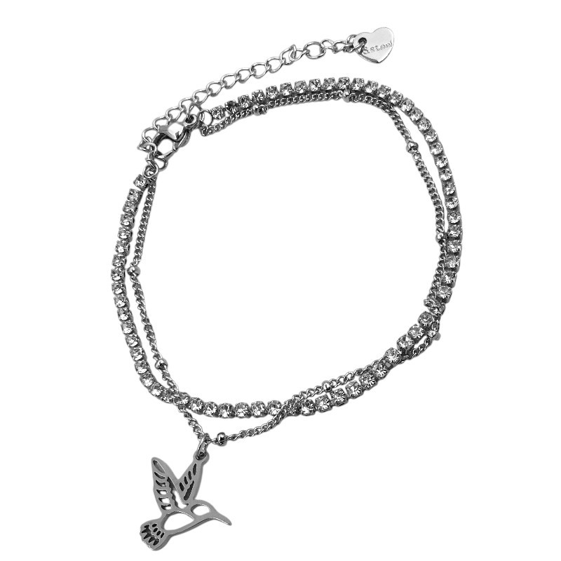 PICAFLOR COLIBRI 18+5CM DOBLE CADENA C/ STRASS PULSERA