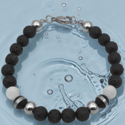 PIEDRA VOLCANICA Y ACERO 8MM-22CM PULSERA