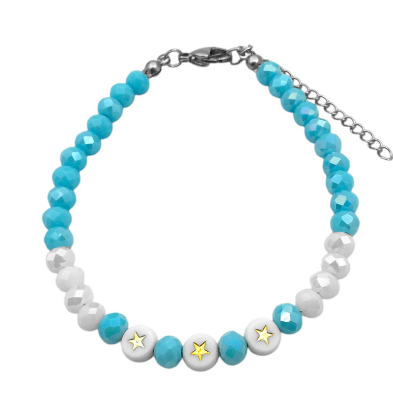 ARGENTINA C/ 3 ESTRELLAS CUENTAS FACETADAS 6MM 21+4CM PULSERA / TOBILLERA