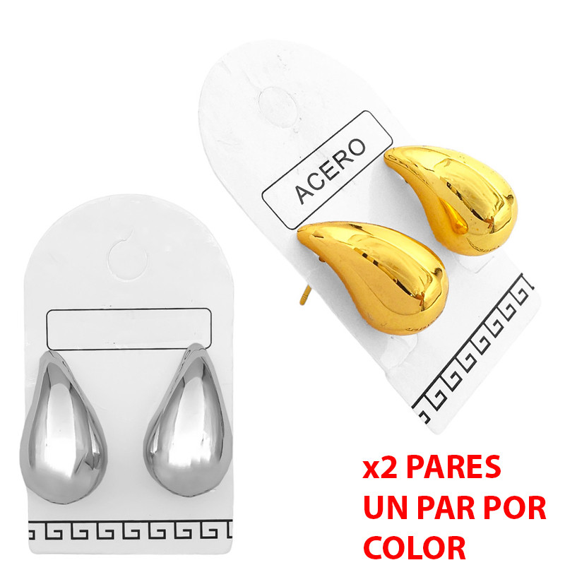 2 PARES GOTA MINI 3D 6.5*13MM PLASTICO BAÑADO UNO PLATEADO Y OTRO DORADO AROS