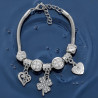 TIPO PANDORA TREBOL C/ MICRO STRASS Y 2 CORAZONES 3.4MM - 17+4CM FANTASIA FINA PULSERA