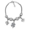 TIPO PANDORA TREBOL C/ MICRO STRASS Y 2 CORAZONES 3.4MM - 17+4CM FANTASIA FINA PULSERA