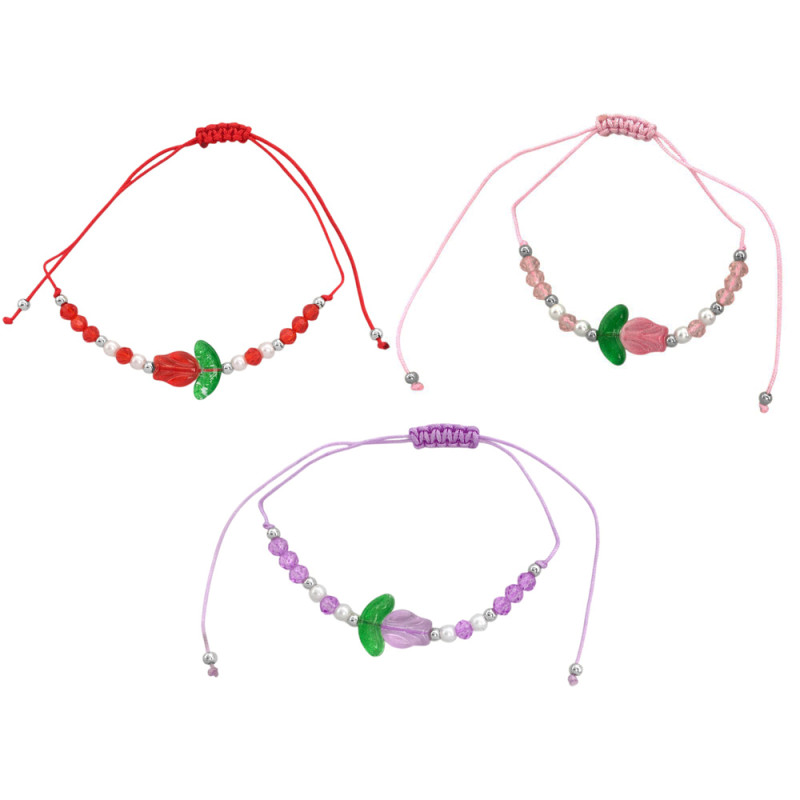 PACK X3 UNIDADES HILO TULIPANES 3 TRES COLORES SURTIDOS REGULABLE PULSERA / TOBILLERA