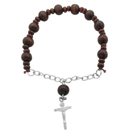 PULSERA MADERA OSCURA DENARIO ELASTIZADO FANTASIA FINA PULSERA