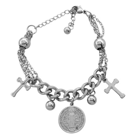16.5+5CM GROUMET PLANA + EXTREMOS 4 CADENAS ESPEJO SAN BENITO CRUCES Y BOLITAS PULSERA