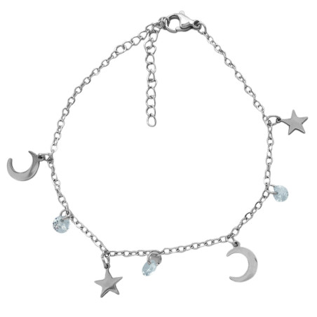 PULSERA 17+5CM REGULABLE LUNAS ESTRELLAS STRASS ACERO