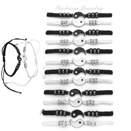 BLISTER x12 HILO C/ CILINDROS YING Y YANG PARA COMPARTIR BLANCO / NEGRO PULSERA / TOBILLERA