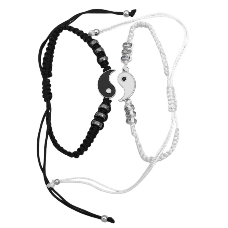 2 UNIDADES HILO C/ CILINDROS YING Y YANG PARA COMPARTIR BLANCO / NEGRO PULSERA / TOBILLERA